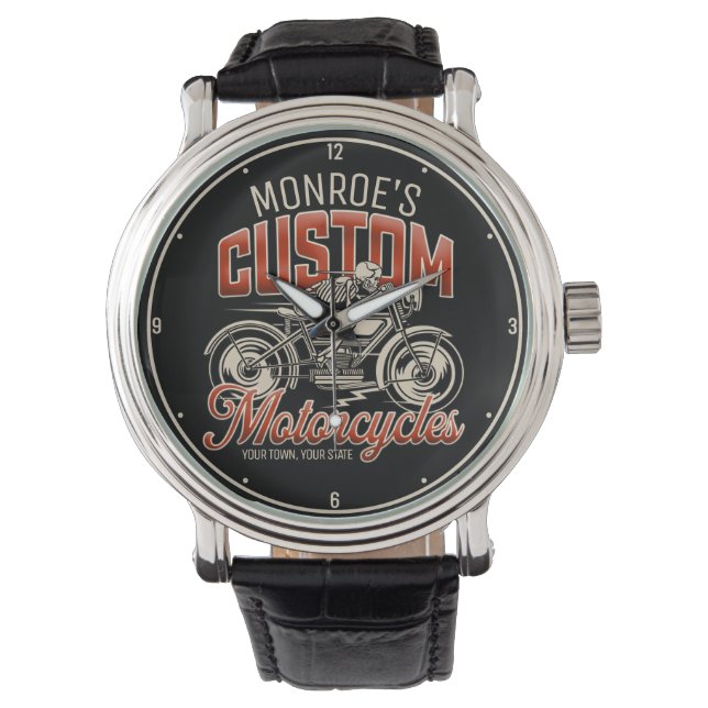 Anpassat namn Skeleton Motorcykel Shop Armbandsur (Framsida)