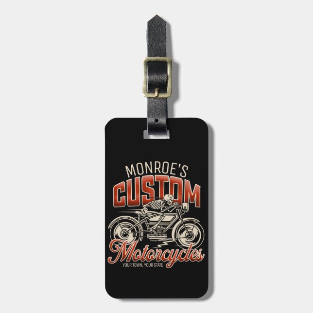 Anpassat namn Skeleton Motorcykel Shop Bagagebricka (Vertikal Framsida)