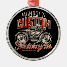Anpassat namn Skeleton Motorcykel Shop Julgransprydnad Metall