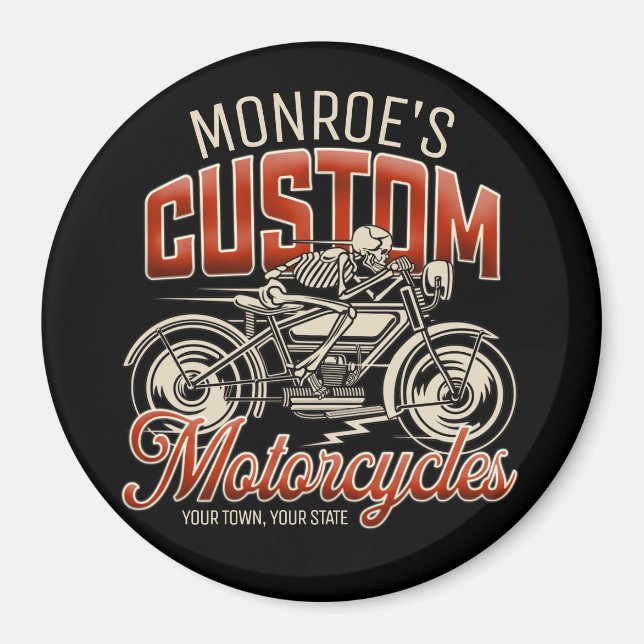 Anpassat namn Skeleton Motorcykel Shop Magnet (Framsidan)