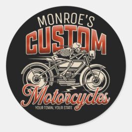 Anpassat namn Skeleton Motorcykel Shop Runt Klistermärke