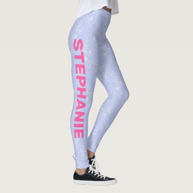 Anpassat namn Skolteamet Ljusblå vit blomma Leggings (Höger)