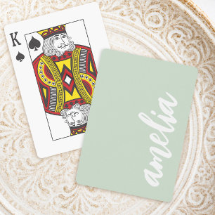 Anpassat namn skript ljus salvia grön och vit casinokort