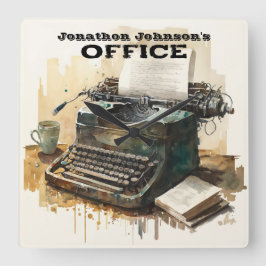 Anpassat namn Skrivmaskin Office-väggklocka Fyrkantig Klocka