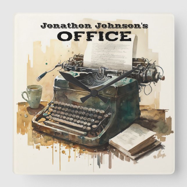 Anpassat namn Skrivmaskin Office-väggklocka Fyrkantig Klocka (Framsida)