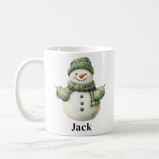 Anpassat namn Snögubbe Grönt Hat Kaffemugg (Vänster)