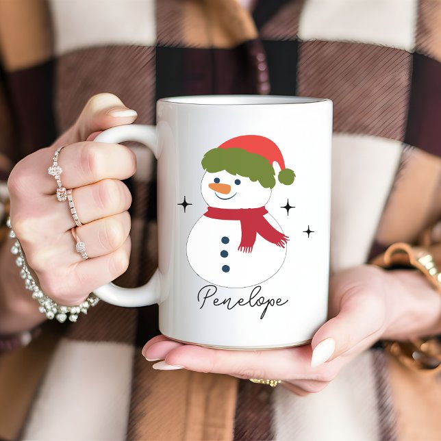 Anpassat namn Snögubbe julgåva till henne Kaffemugg (snowman mug, Christmas vibes mug, personalized snowman mug, custom name mug, holiday mug gift,)