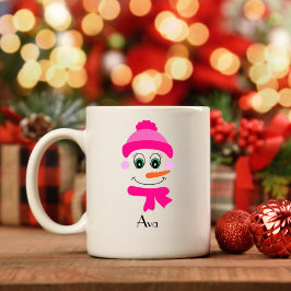 Anpassat namn Snögubbe Snowgirl Rosa Hat and Scarf Kaffemugg