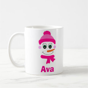 Anpassat namn Snögubbe Snowgirl Rosa Hat and Scarf Kaffemugg