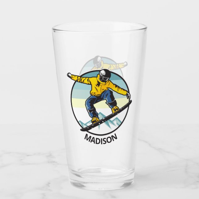 Anpassat namn SNOWBOARDER Pint Glass Glaskopp (Framsida)