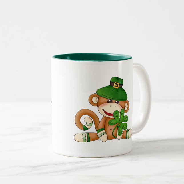 Anpassat namn Sock monkey St. Patrick's Day Två-Tonad Mugg (Framsida höger)