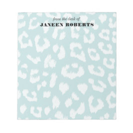 Anpassat namn Soft Aqua Blue Leopard Skriv ut Anteckningsblock