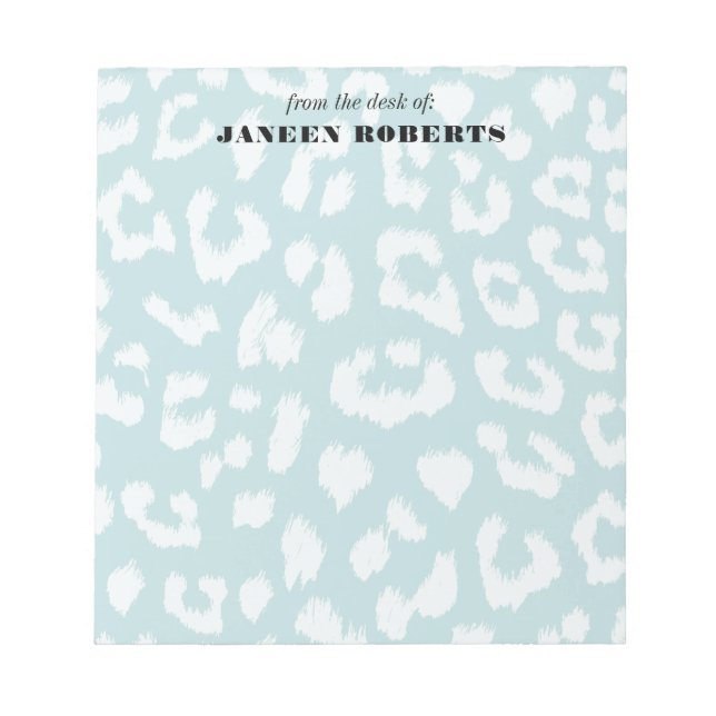 Anpassat namn Soft Aqua Blue Leopard Skriv ut Anteckningsblock (Framsida)