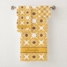 Anpassat namn Solros Mönster på vit