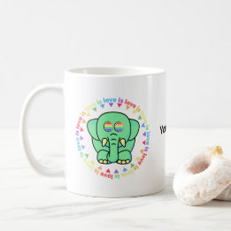 Anpassat Namn Söt Elefant LGBTQ Pride Kaffe Mugg