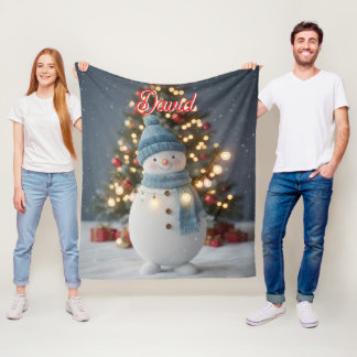 Anpassat Namn Söt Julsnöman Fleecefilt