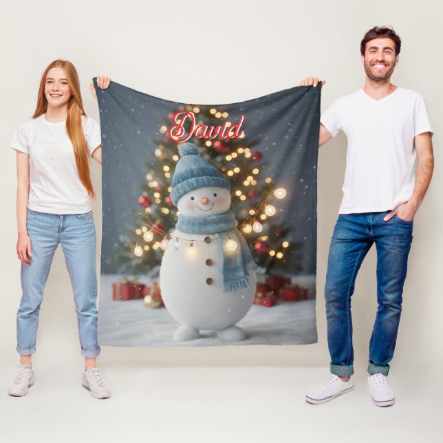 Anpassat Namn Söt Julsnöman Fleecefilt (På plats)