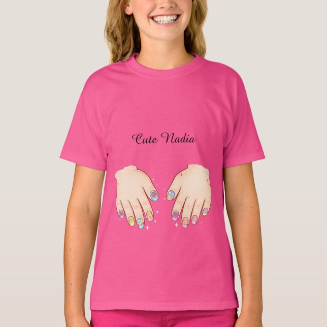 Anpassat Namn Söt Nagelkonst Handskar Barn T-Shirt (Framsida)