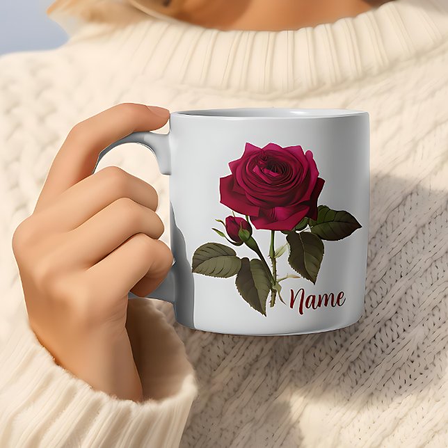 Anpassat namn Söt Ro Flower Coffee Mugg (Pretty Rose Floral Coffee Mug Personalized With Custom Name)