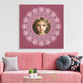 Anpassat namn Söt Rosa Blommigt Mandala Photo Ram Canvastryck