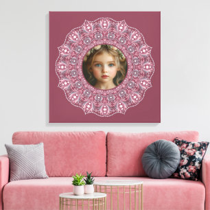 Anpassat namn Söt Rosa Blommigt Mandala Photo Ram Canvastryck