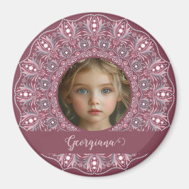 Anpassat namn Söt Rosa Blommigt Mandala Photo Ram Magnet