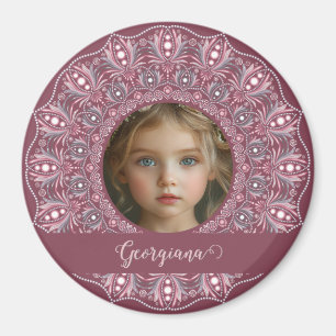 Anpassat namn Söt Rosa Blommigt Mandala Photo Ram Magnet