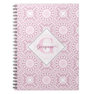 Anpassat namn Söt Rosa Confetti Snöre Mandala Tile Anteckningsbok