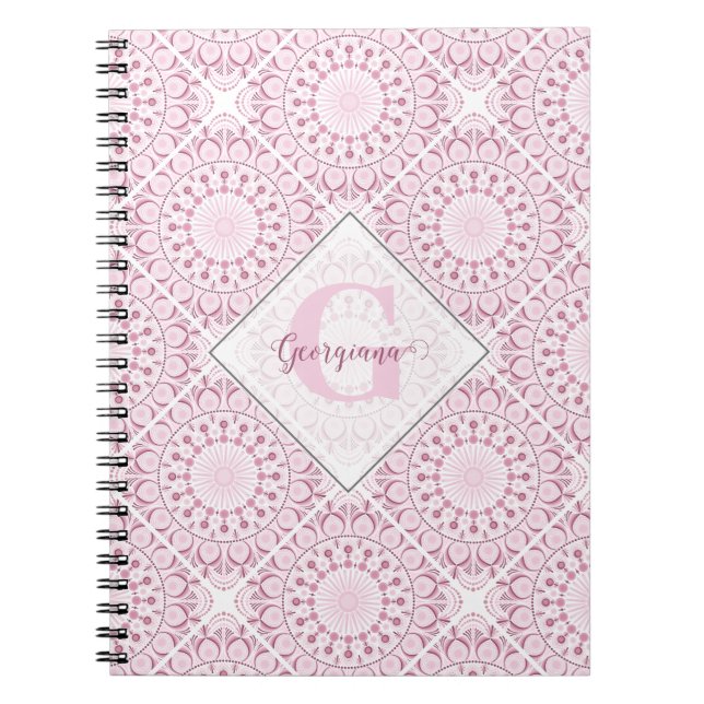 Anpassat namn Söt Rosa Confetti Snöre Mandala Tile Anteckningsbok (Framsidan)