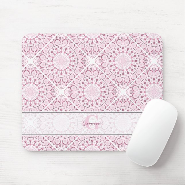 Anpassat namn Söt Rosa Confetti Snöre Mandala Tile Musmatta (Med mus)