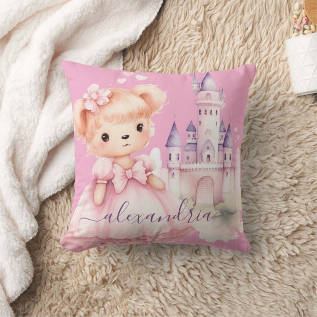 Anpassat namn Söt rosa teddybjörn flickas Kudde (Filt)