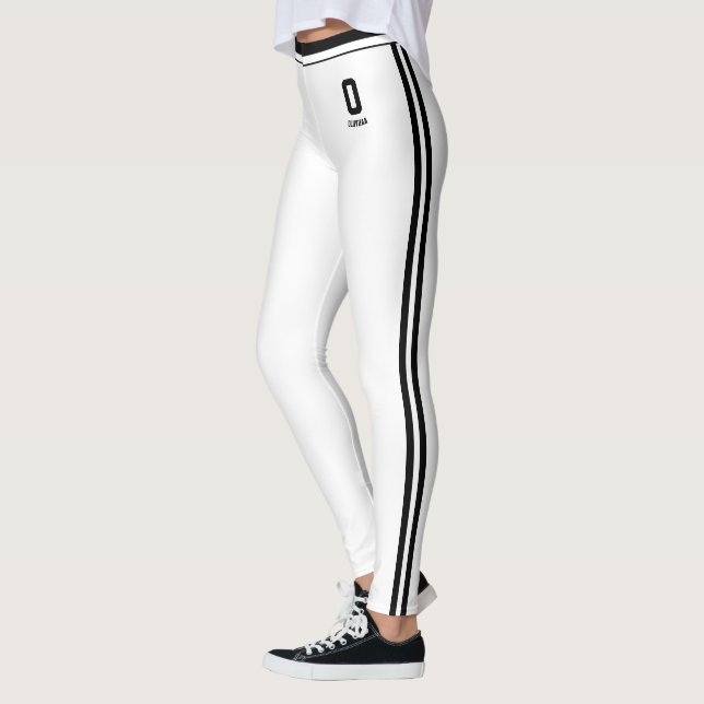 Anpassat namn Söt vit svart randig monogram Leggings (Vänster)