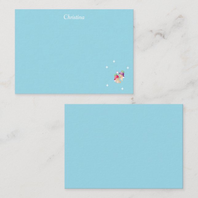 Anpassat namn söta änglar på blå anteckningskort (Fram/baksida)