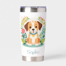 Anpassat Namn Sött Blommigt Hund Valp Flickor