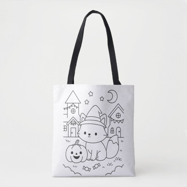 Anpassat Namn Sött Halloween-färgning Barn DIY Tygkasse (Framsida)