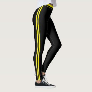Anpassat Namn Sött Svart Gult Randigt Monogram Leggings