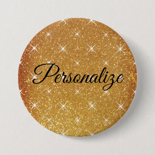 Anpassat namn Sparkly guld glitter stor återkoppl Knapp