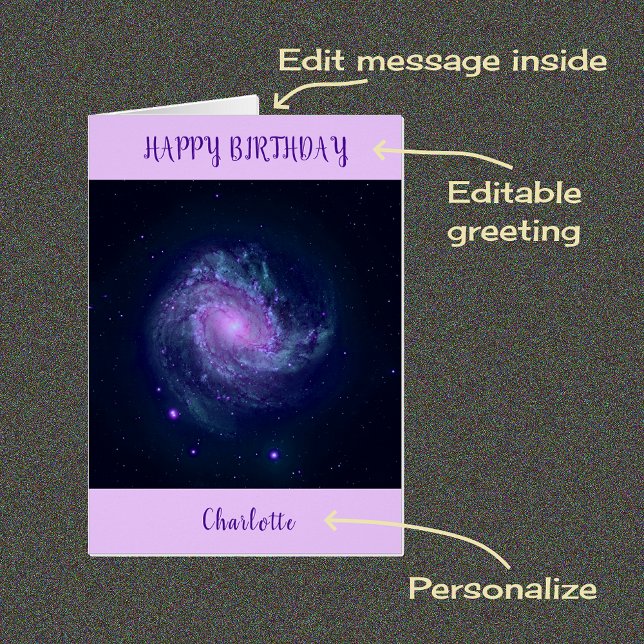 Anpassat namn spiral galaxy-födelsedagskort hälsningskort (Skapare uppladdad)