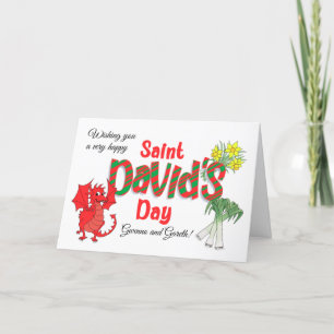 Anpassat namn St David's Day Welsh Symbols Card Helgkort