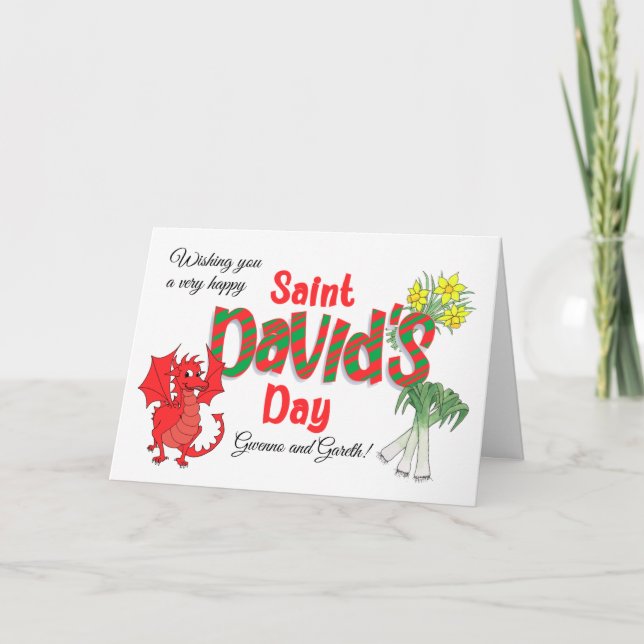 Anpassat namn St David's Day Welsh Symbols Card Helgkort (Framsida)