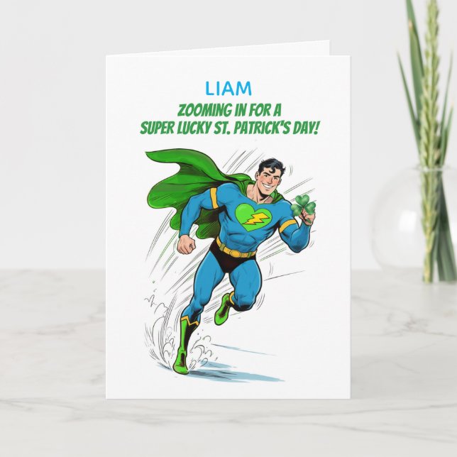 Anpassat Namn St Patricks Day Super Lucky Hero Kort (Framsida)