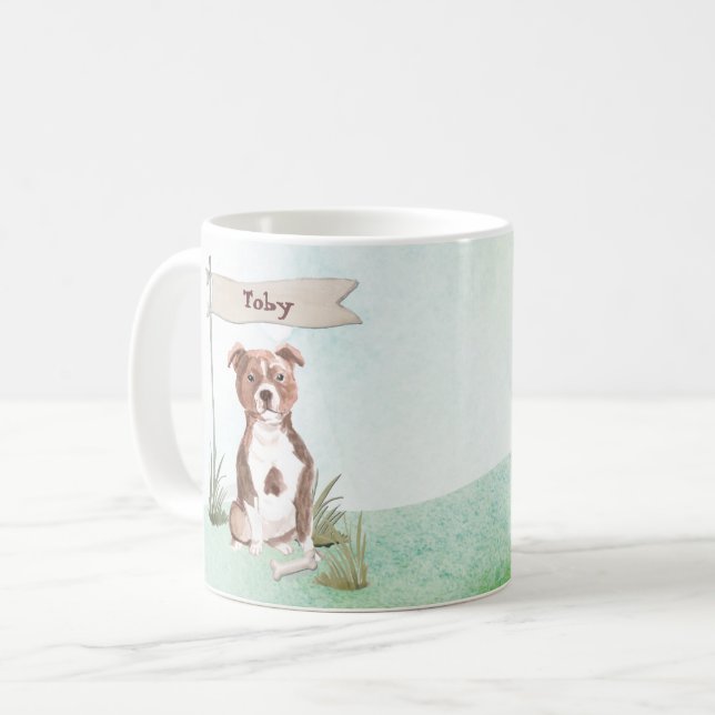 Anpassat namn Stafford Bull Terrier Pet Hund Kaffemugg (Framsida vänster)