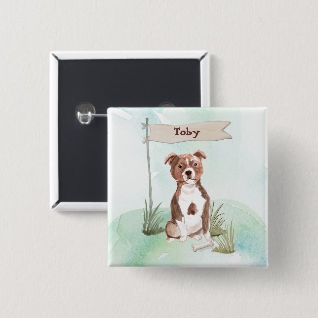 Anpassat namn Stafford Bull Terrier Pet Hund Knapp (Framsida & baksida)