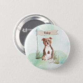 Anpassat namn Stafford Bull Terrier Pet Hund Knapp