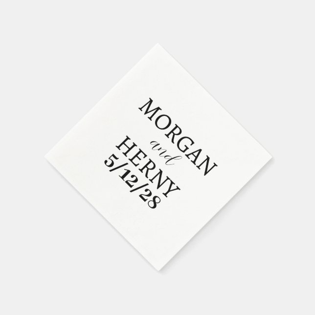 ANPASSAT NAMN STILIG MODERN VIT BRÖLLLOPS- PAPPERSSERVETT (Hörn)