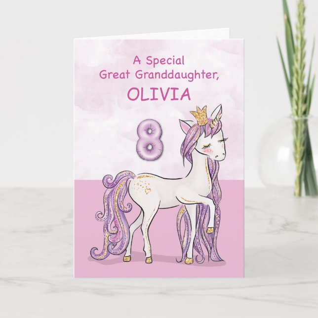 Anpassat Namn Stor-Dottersdotter 8-årsdag Rosa Kort (Framsida)