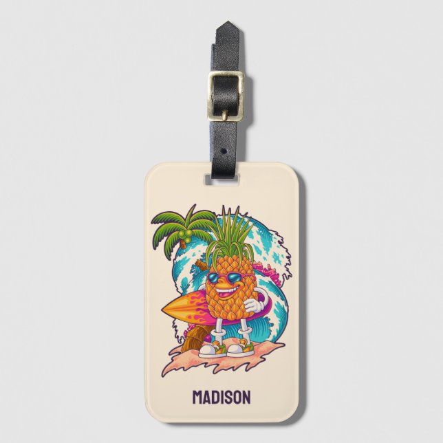 Anpassat namn Surfing Pineapple Bagagebricka (Framsida vertikal)