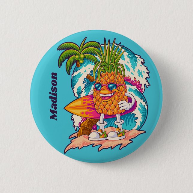 Anpassat namn Surfing Pineapple Knapp (Framsida)