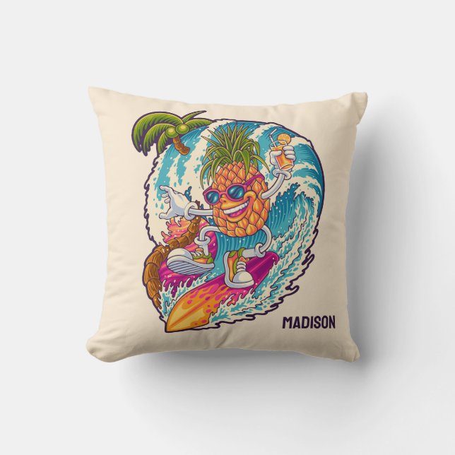 Anpassat namn Surfing Pineapple Kudde (Framsida)