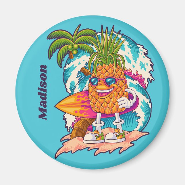 Anpassat namn Surfing Pineapple Magnet (Framsidan)